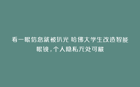 看一眼信息就被扒光?哈佛大学生改造智能眼镜,个人隐私无处可藏