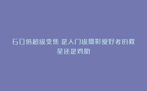 60倍超级变焦:是入门级摄影爱好者的救星还是鸡肋?