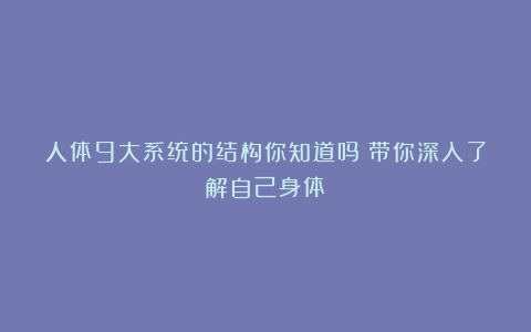 人体9大系统的结构你知道吗？带你深入了解自己身体