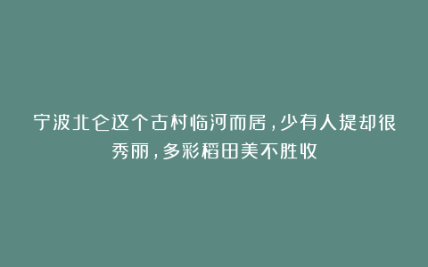 宁波北仑这个古村临河而居,少有人提却很秀丽,多彩稻田美不胜收