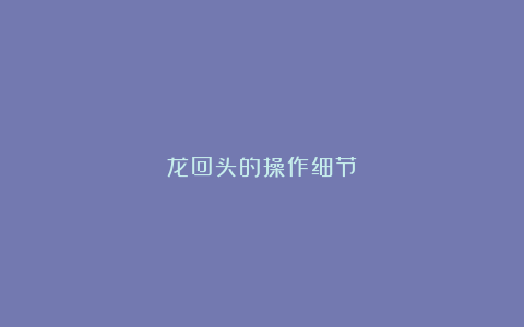 龙回头的操作细节