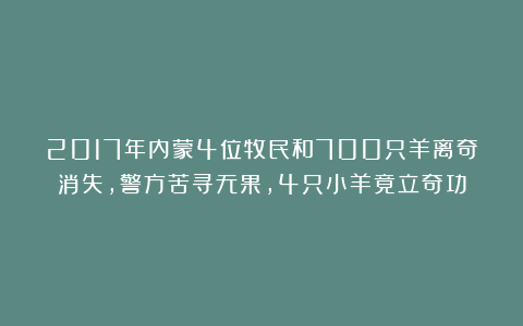 2017年内蒙4位牧民和700只羊离奇消失，警方苦寻无果，4只小羊竟立奇功