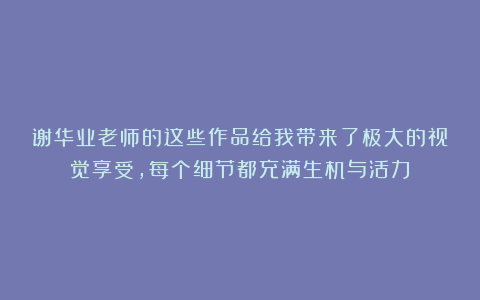 谢华业老师的这些作品给我带来了极大的视觉享受，每个细节都充满生机与活力