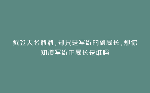 戴笠大名鼎鼎，却只是军统的副局长，那你知道军统正局长是谁吗？