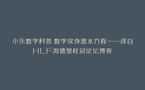 小乐数学科普：数学纹身墨水方程——译自HLF海德堡桂冠论坛博客