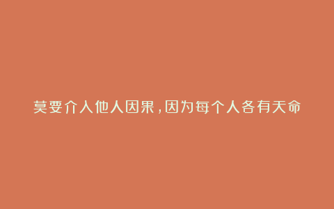 莫要介入他人因果，因为每个人各有天命