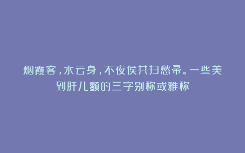 烟霞客,水云身,不夜侯共扫愁帚。一些美到肝儿颤的三字别称或雅称