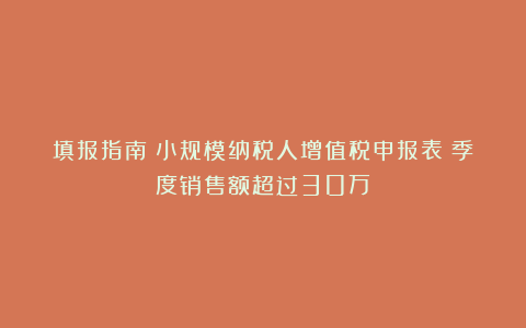 填报指南丨小规模纳税人增值税申报表(季度销售额超过30万)