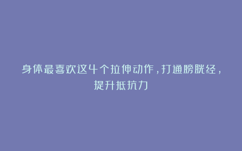 身体最喜欢这4个拉伸动作,打通膀胱经,提升抵抗力!