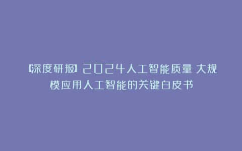 【深度研报】2024人工智能质量：大规模应用人工智能的关键白皮书