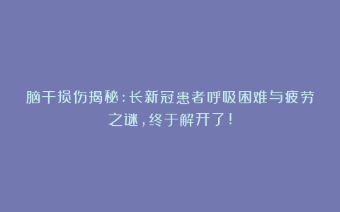 脑干损伤揭秘:长新冠患者呼吸困难与疲劳之谜,终于解开了!