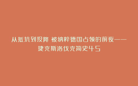 从抵抗到投降:被纳粹德国占领的前夜——捷克斯洛伐克简史45