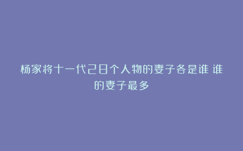 杨家将十一代28个人物的妻子各是谁?谁的妻子最多?