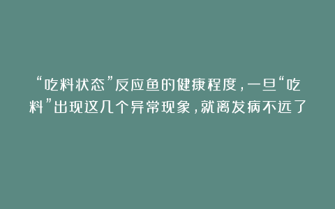 “吃料状态”反应鱼的健康程度,一旦“吃料”出现这几个异常现象,就离发病不远了!