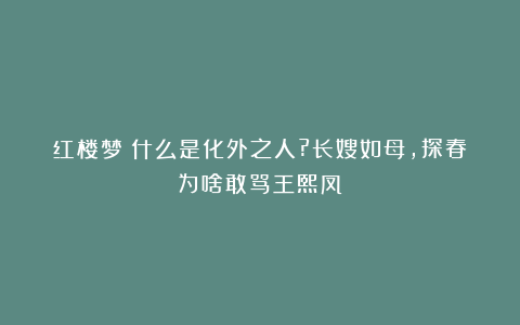 红楼梦:什么是化外之人?长嫂如母,探春为啥敢骂王熙凤