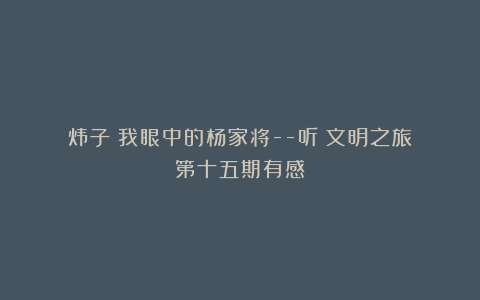 炜子:我眼中的杨家将–听《文明之旅》第十五期有感