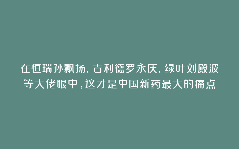 在恒瑞孙飘扬、吉利德罗永庆、绿叶刘殿波等大佬眼中,这才是中国新药最大的痛点