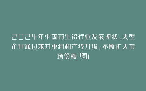 2024年中国再生铅行业发展现状,大型企业通过兼并重组和产线升级,不断扩大市场份额「图」