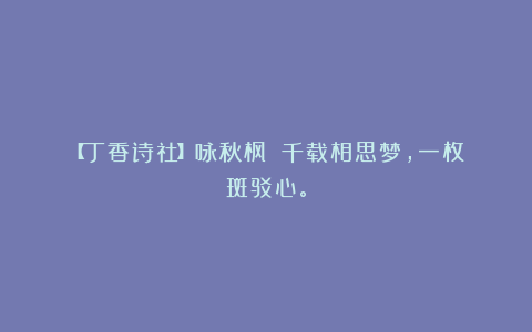 【丁香诗社】咏秋枫||千载相思梦,一枚斑驳心。