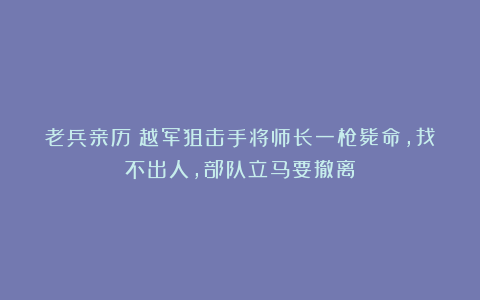 老兵亲历：越军狙击手将师长一枪毙命，找不出人，部队立马要撤离