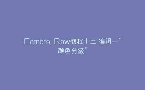 Camera Raw教程十三:编辑—“颜色分级”
