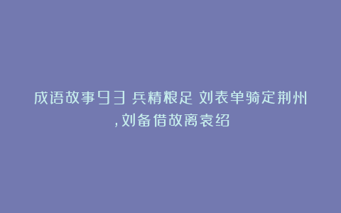 成语故事93:兵精粮足丨刘表单骑定荆州,刘备借故离袁绍