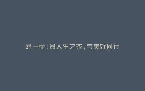 悬一壶:品人生之茶,与美好同行