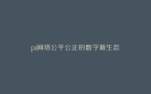 pi网络公平公正的数字新生态