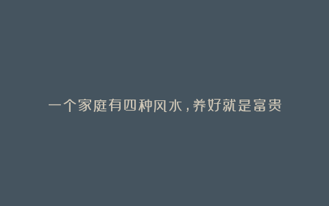 一个家庭有四种风水,养好就是富贵