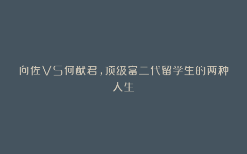 向佐VS何猷君,顶级富二代留学生的两种人生