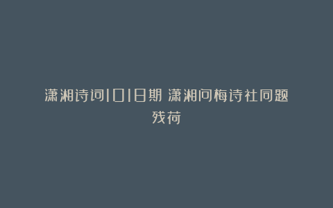 潇湘诗词1018期Ⅱ潇湘问梅诗社同题《残荷》