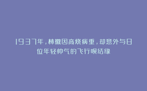 1937年,林徽因高烧病重,却意外与8位年轻帅气的飞行员结缘