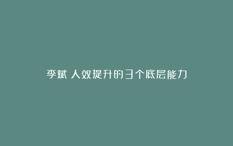 李斌:人效提升的3个底层能力