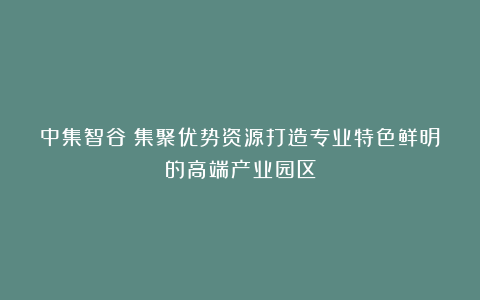 中集智谷:集聚优势资源打造专业特色鲜明的高端产业园区
