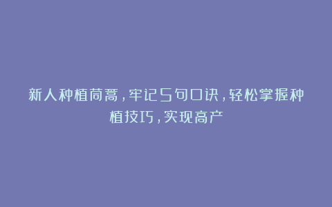 新人种植茼蒿,牢记5句口诀,轻松掌握种植技巧,实现高产