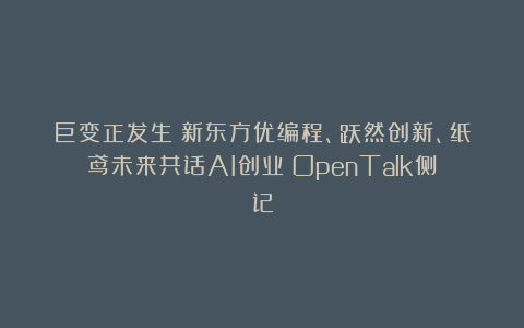 巨变正发生!新东方优编程、跃然创新、纸鸢未来共话AI创业|OpenTalk侧记