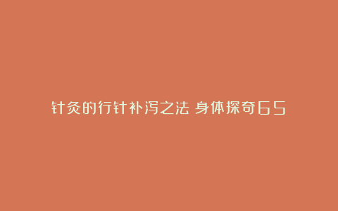 针灸的行针补泻之法(身体探奇65)