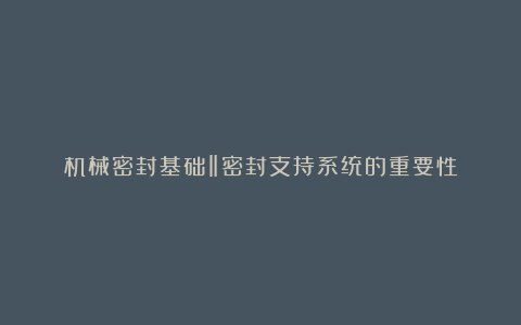 机械密封基础‖密封支持系统的重要性