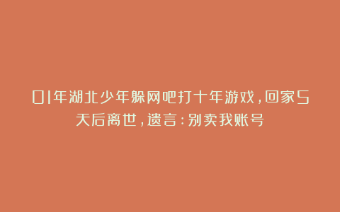 01年湖北少年躲网吧打十年游戏，回家5天后离世，遗言:别卖我账号