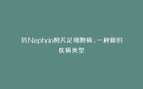 抗Nephrin相关足细胞病,一种新的疾病类型?