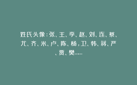 姓氏头像:张、王、李、赵、刘、连、蔡、尤、齐、米、卢、陈、杨，卫、韩、蒋、严、贾、樊……