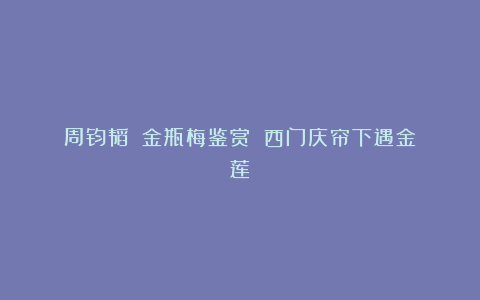 周钧韬|《金瓶梅鉴赏》:西门庆帘下遇金莲