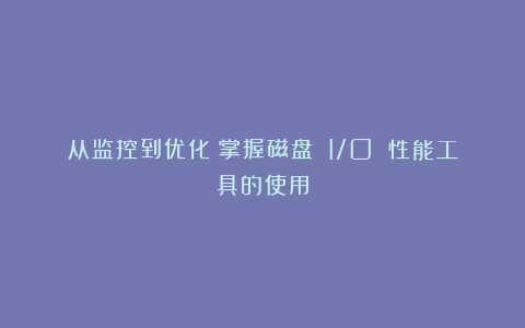 从监控到优化:掌握磁盘 I/O 性能工具的使用