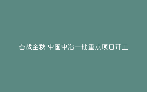 奋战金秋!中国中冶一批重点项目开工