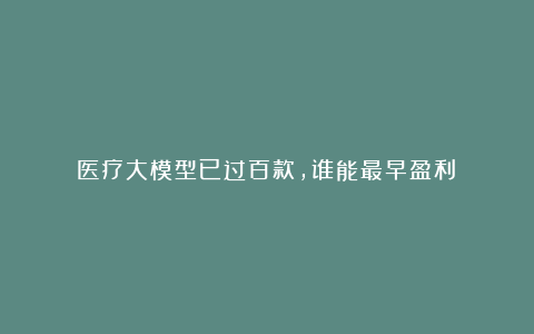 医疗大模型已过百款,谁能最早盈利?