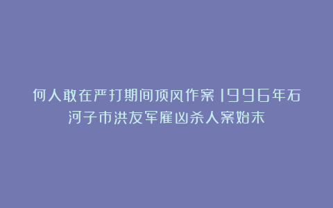 何人敢在严打期间顶风作案？1996年石河子市洪友军雇凶杀人案始末