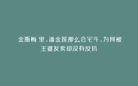 《金瓶梅》里,潘金莲那么会宅斗,为何被王婆发卖却没有反抗?