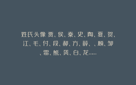姓氏头像：贾、侯、秦、史、陶、夏、贺、江、毛、付、段、郝、方、薛、闫、顾、邹、雷、熊、龚、白、龙……