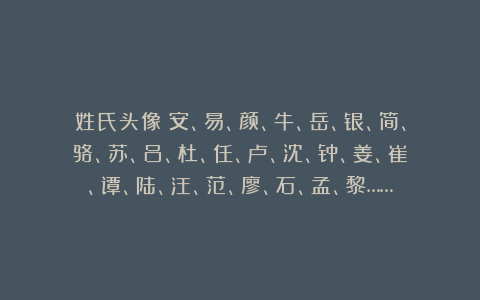 姓氏头像：安、易、颜、牛、岳、银、简、骆、苏、吕、杜、任、卢、沈、钟、姜、崔、谭、陆、汪、范、廖、石、孟、黎……