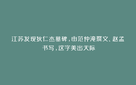 江苏发现狄仁杰墓碑,由范仲淹撰文、赵孟頫书写,这字美出天际!